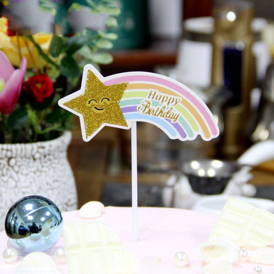 Cake Topper / Topper Kue HBD / Happy Birthday Rainbow Star Smile