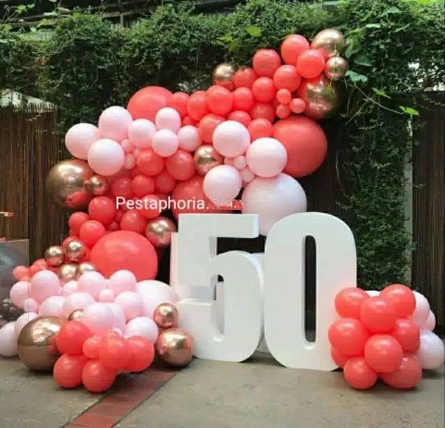 Balon Latex / Lateks Metalik 12 inch Warna Rose Gold & Coral