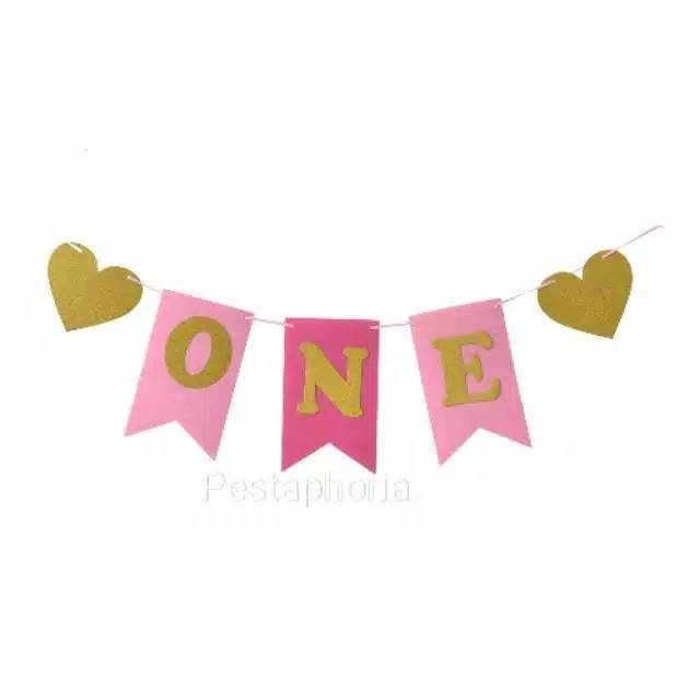 Banner Flannel 1st Birthday One Warna Pink or Black