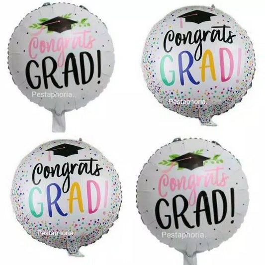 Balon Foil Bulat Wisuda / Graduation / Congrats Grad Toga Daun / Toga Confetti Size 45 cm