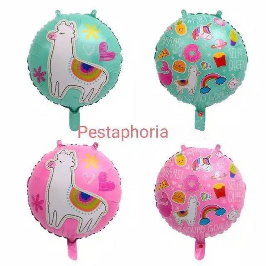 Balon Foil Bulat Alpaca Llama Double Side Size 45 cm