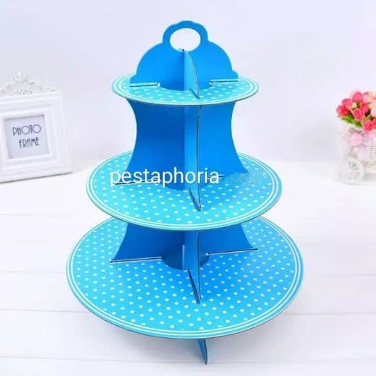 3 Tier Cupcake Stand / Cake Stand Polkadot Warna Blue / Biru