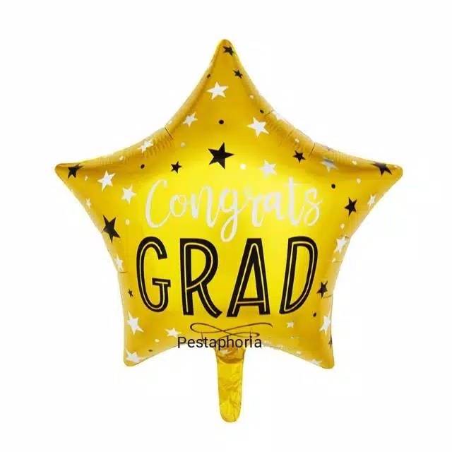 Balon Foil Graduation / Wisuda Congrats Grad Warna Gold Size 45 cm