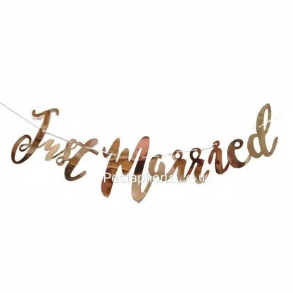 Banner Just Married Latin Laser Cut Sambung Warna Rose Gold