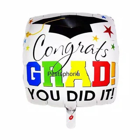 Balon Foil Wisuda / Graduation Congrats Grad You Did It Size 40cm Kotak / Square