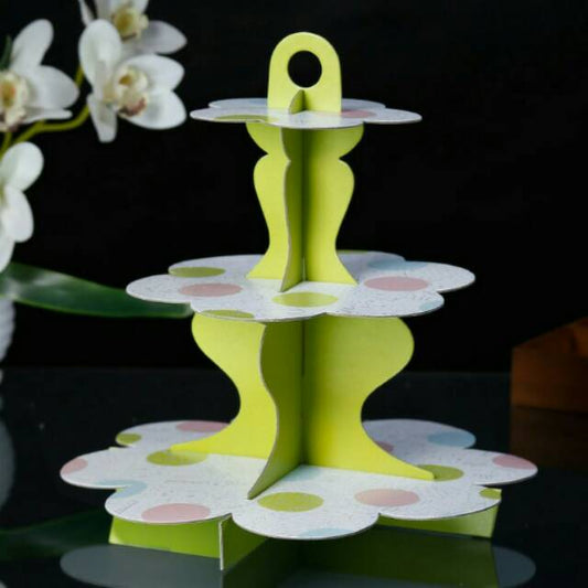 3 Tier Cupcake Stand / Cake Stand Green Motif Polkadot Warna Pastel