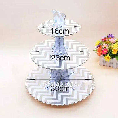 3 Tier Cupcake Stand / Cake Stand Gold Silver Polkadot Zigzag Star