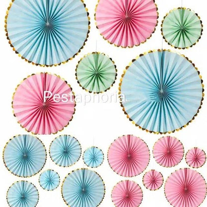 Paper Fan Dekorasi Set 6 in 1 List Gold