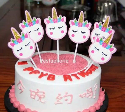 Cake Topper Unicorn Head Glitter isi 6 pcs