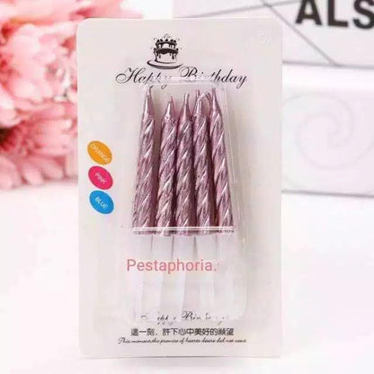 Lilin Ulang Tahun Ulir / Spiral Pendek Gold Silver Pink Champagne Gold  isi 10 pcs