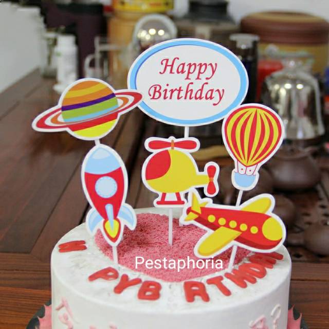 Cake Topper Happy Birthday Astronot / Rocket / Planet