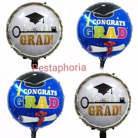 Balon Foil Bulat Wisuda / Graduation / Congrats Grad Size 45 cm