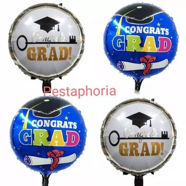 Balon Foil Bulat Wisuda / Graduation / Congrats Grad Size 45 cm