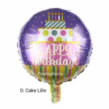 Balon Foil Bulat HBD Happy Birthday Shark/Ice Cream/Candy/Cake/Carousel/Dog/Turtle Size 45 cm
