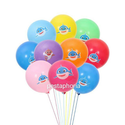 10 pcs Balon Latex / Lateks Size 12 inch Motif Shark / Baby Shark