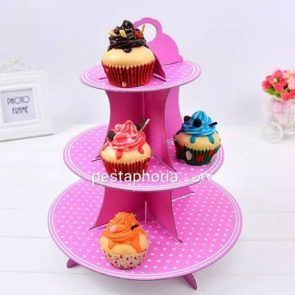 3 Tier Cupcake Stand / Cake Stand Polkadot Warna Pink
