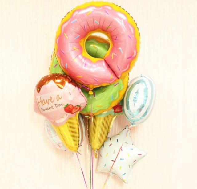 Balon Foil Donut, Ice Cream, Sprinkle Star, Stripe Round/Donat, Es Krim, Bintang Mesis, Bulat Strip