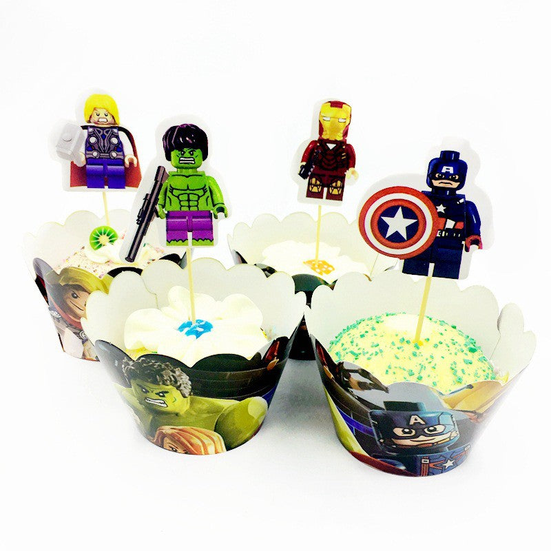 Cake Topper + Cake Wrapper Set isi 12 pcs Frozen II / Among Us / Superhero Lego