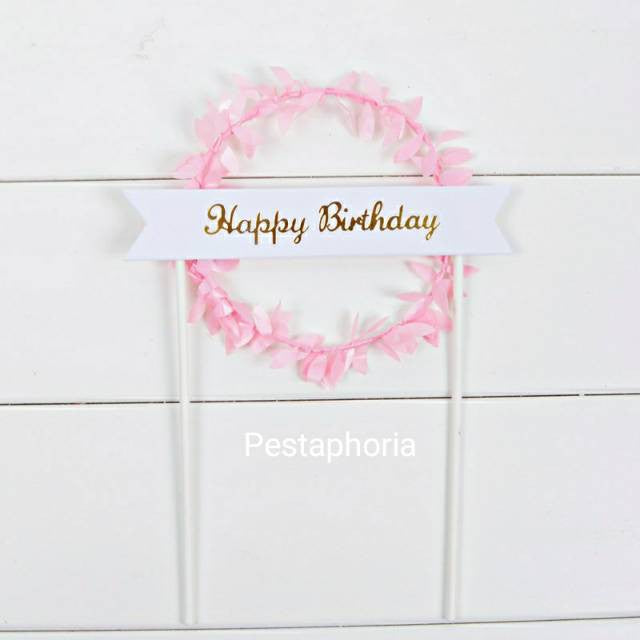 Cake Topper / Topper Kue HBD / Happy Birthday Round Leaf