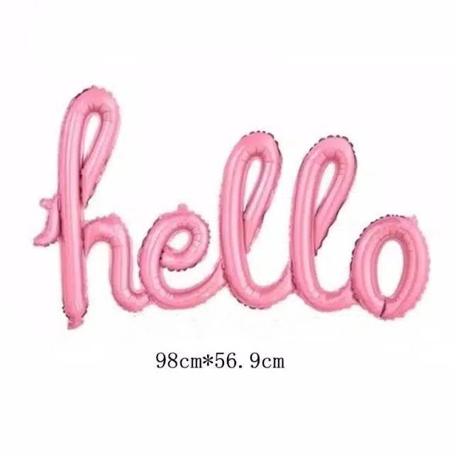Balon Foil Huruf Latin hello party warna Baby Pink / Silver Glitter