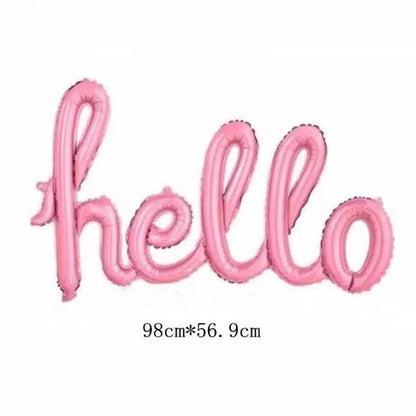 Balon Foil Huruf Latin hello party warna Baby Pink / Silver Glitter