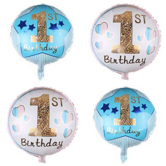 Balon Foil Bulat 1st Birthday Blue / Pink Size 45 cm