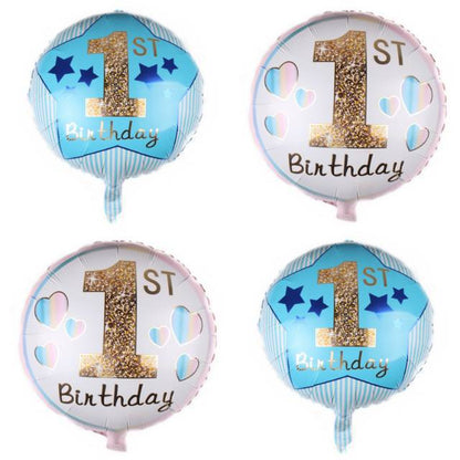 Balon Foil Bulat 1st Birthday Blue / Pink Size 45 cm