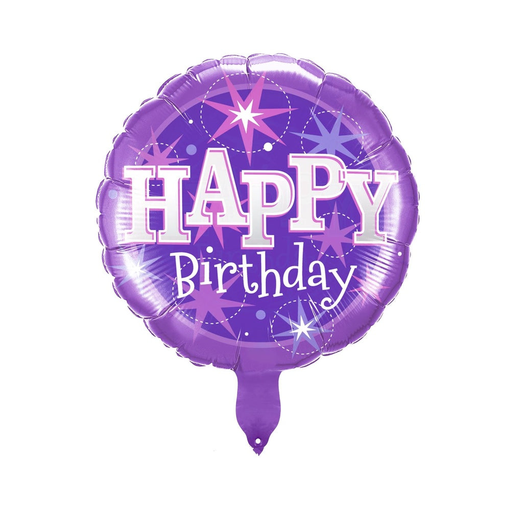 Balon Foil Bulat HBD / Happy Birthday Round Starburst Size 45 cm