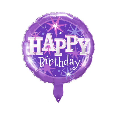 Balon Foil Bulat HBD / Happy Birthday Round Starburst Size 45 cm