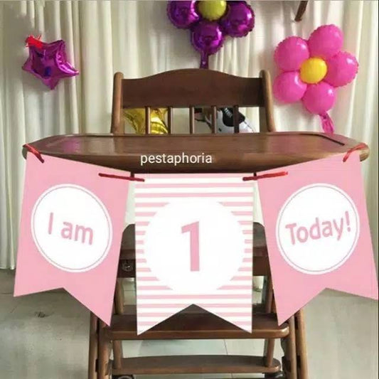 Bunting Banner / Flag I am 1 One Today Pink