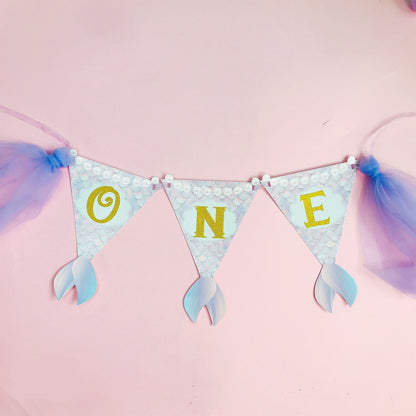 Bunting Flags / Banner Happy Birthday HBD One Mermaid Tail