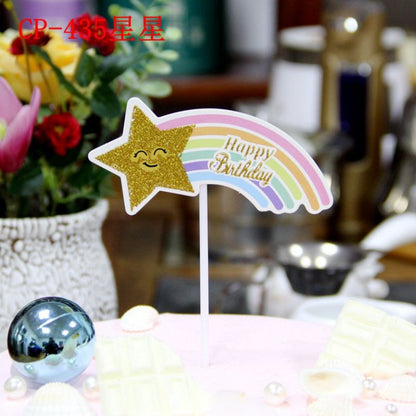 Cake Topper / Topper Kue HBD / Happy Birthday Rainbow Star Smile