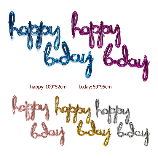 Balon Foil happy bday Set Latin Kecil Warna Gold, Silver, Rose Gold, Biru Tua,Pink Tua
