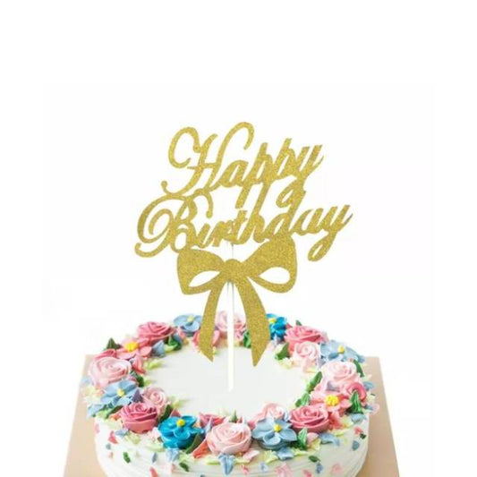 Cake Topper Happy Birthday Huruf Latin Pita Warna Gold