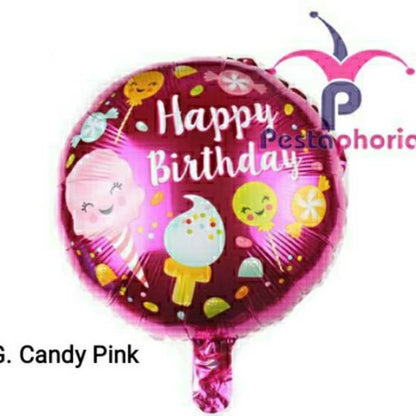 Balon Foil Bulat HBD Happy Birthday Shark/Ice Cream/Candy/Cake/Carousel/Dog/Turtle Size 45 cm