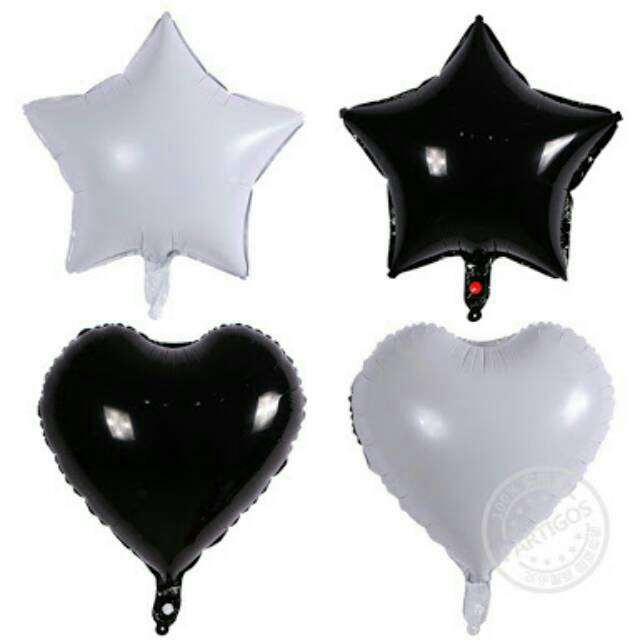Balon Foil Star / Bintang / Hati / Love size 18 inch (45 cm) Warna Hitam Putih