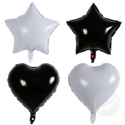 Balon Foil Star / Bintang / Hati / Love size 18 inch (45 cm) Warna Hitam Putih