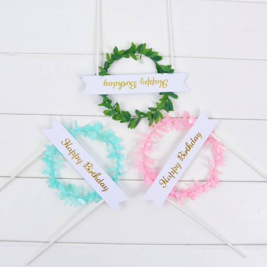 Cake Topper / Topper Kue HBD / Happy Birthday Round Leaf
