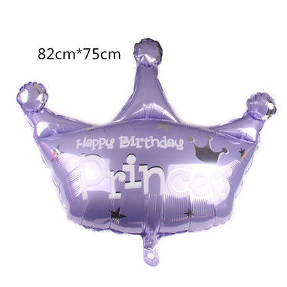 Balon Foil Happy Birthday Princess Crown / Mahkota Pink / Purple Size Jumbo 85 cm