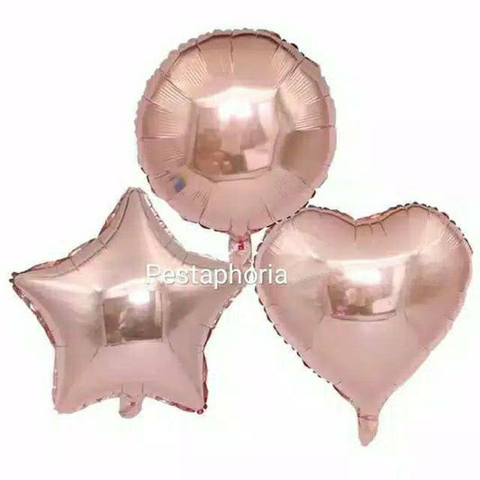 Balon Foil Rose Gold Size 45 cm Bulat/Round, Hati/Love, Star/Bintang