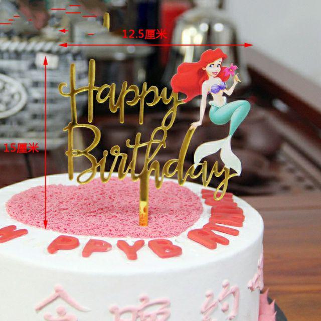 Cake Topper Acrylic / Akrilik Happy Birthday Ariel The Mermaid
