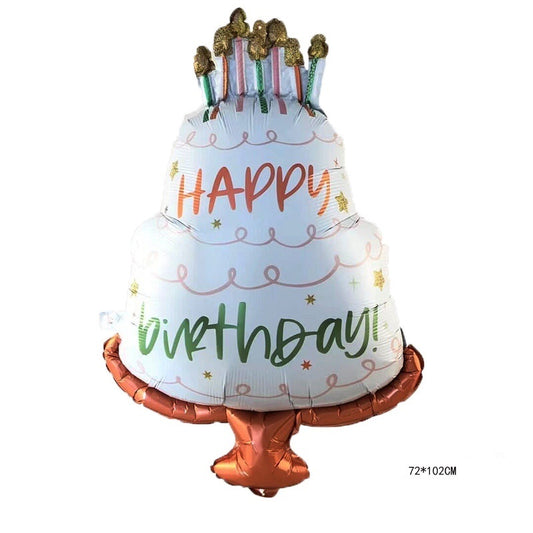 Balon Foil Happy Birthday Cake Lilin Putih Orange Jumbo Size 102 cm