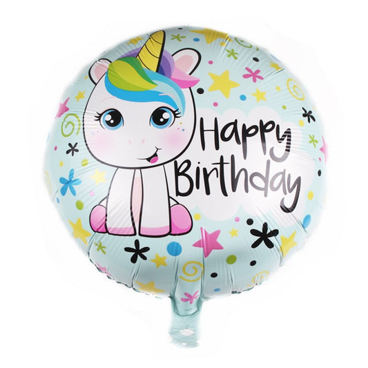 Balon Foil Bulat Happy Birthday Unicorn Blue 45 cm