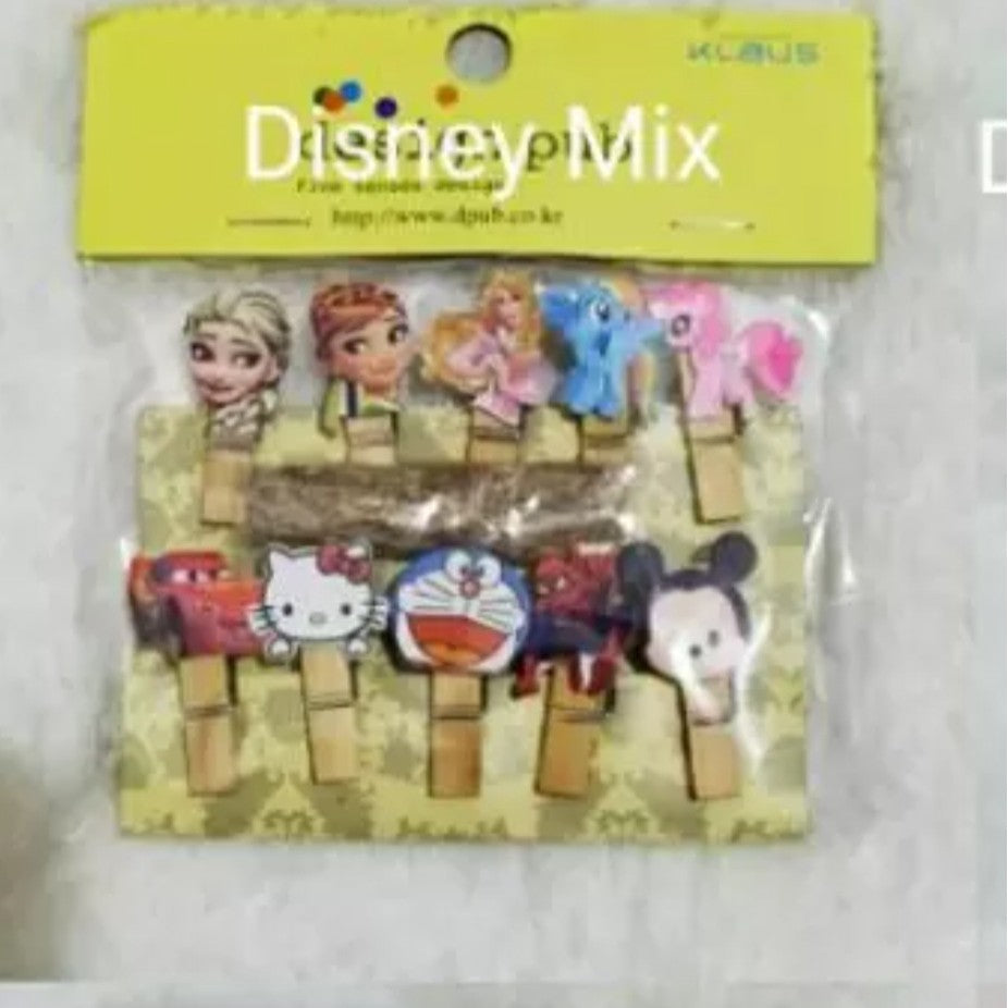 Wooden Clip Set Minion,Doraemon,Hello Kitty, My Little Pony/Penjepit Foto Kayu Karakter/Jepitan Kayu