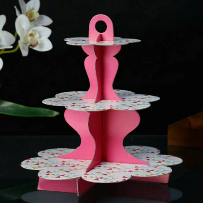 3 Tier Cupcake Stand / Cake Stand Pink Motif Bunting Flags