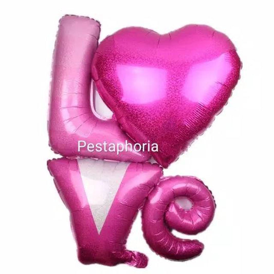 Balon Foil Love Cluster Pink Glitter Jumbo Size 90 cm