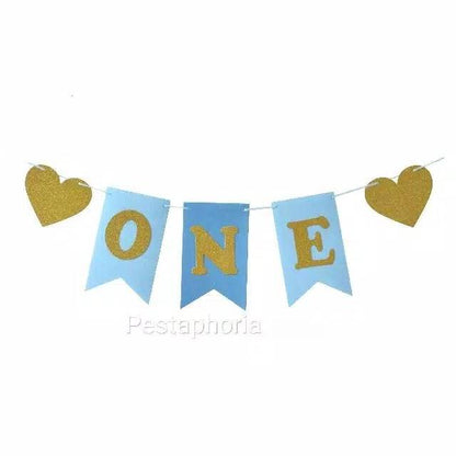 Banner Flannel 1st Birthday One Warna Biru / Blue dan Black / Hitam