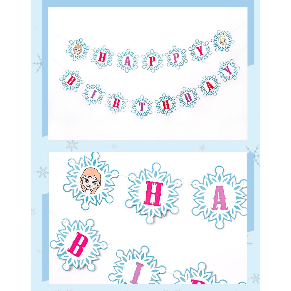 Bunting Flag / Banner Happy Birthday HBD Snowflake / Frozen