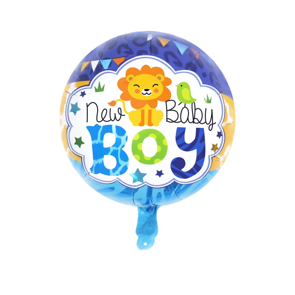 Balon Foil Bulat New Baby Boy Lion / New Baby Girl Giraffe Size 45 cm