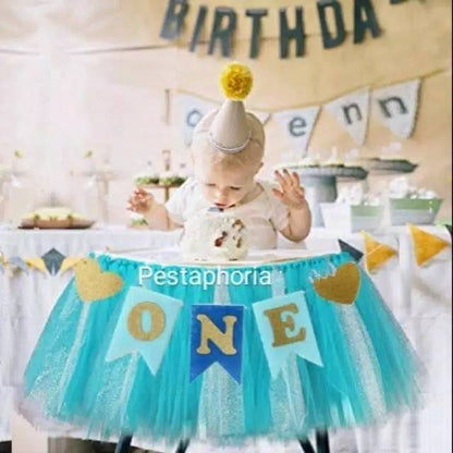 Banner Flannel 1st Birthday One Warna Biru / Blue dan Black / Hitam